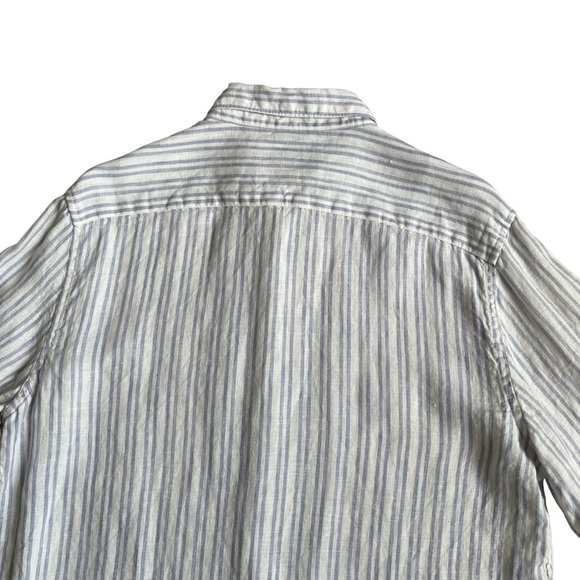 Denim & Flower Ricky Singh 100% Linen Striped Shirt Men’s Size M Roll Tab Sleeve - Picture 6 of 9